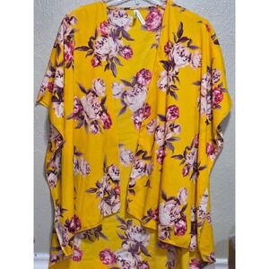 Live4Truth Yellow Floral Kimono Cardigan Open Front High Low Wrap Womens Medium